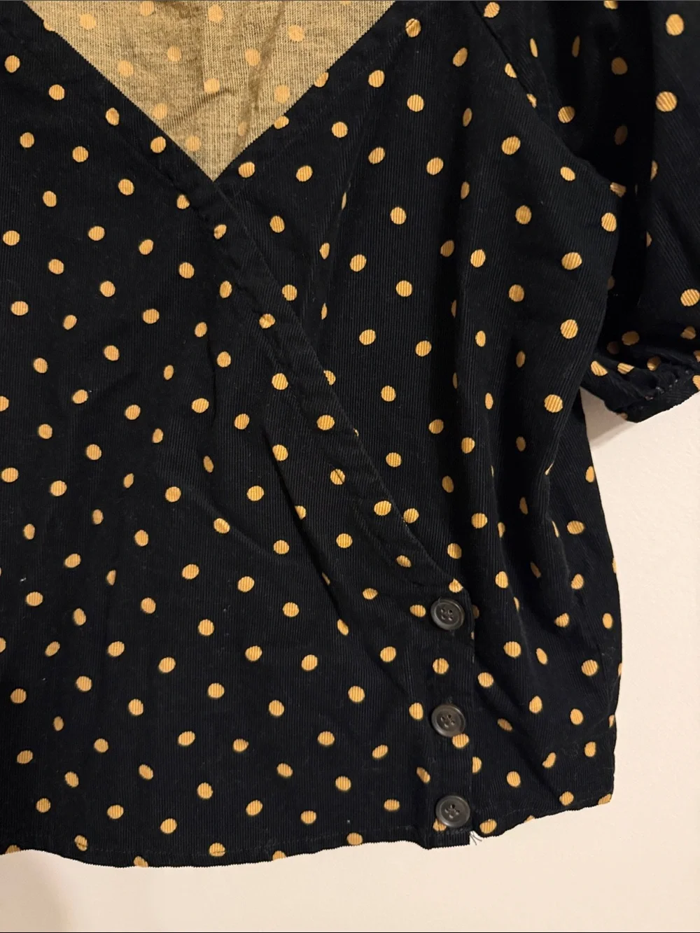 Madewell‎ Corduroy Puff-Sleeve Wrap Top in Oval Dot Estimated Size Small